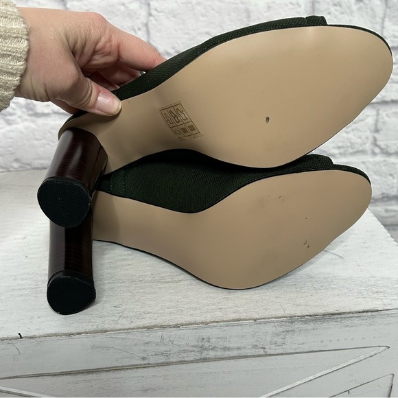 EGO Forest Green Knit Above Ankle Pull On Peep Toe Heels - Picture 13 of 16